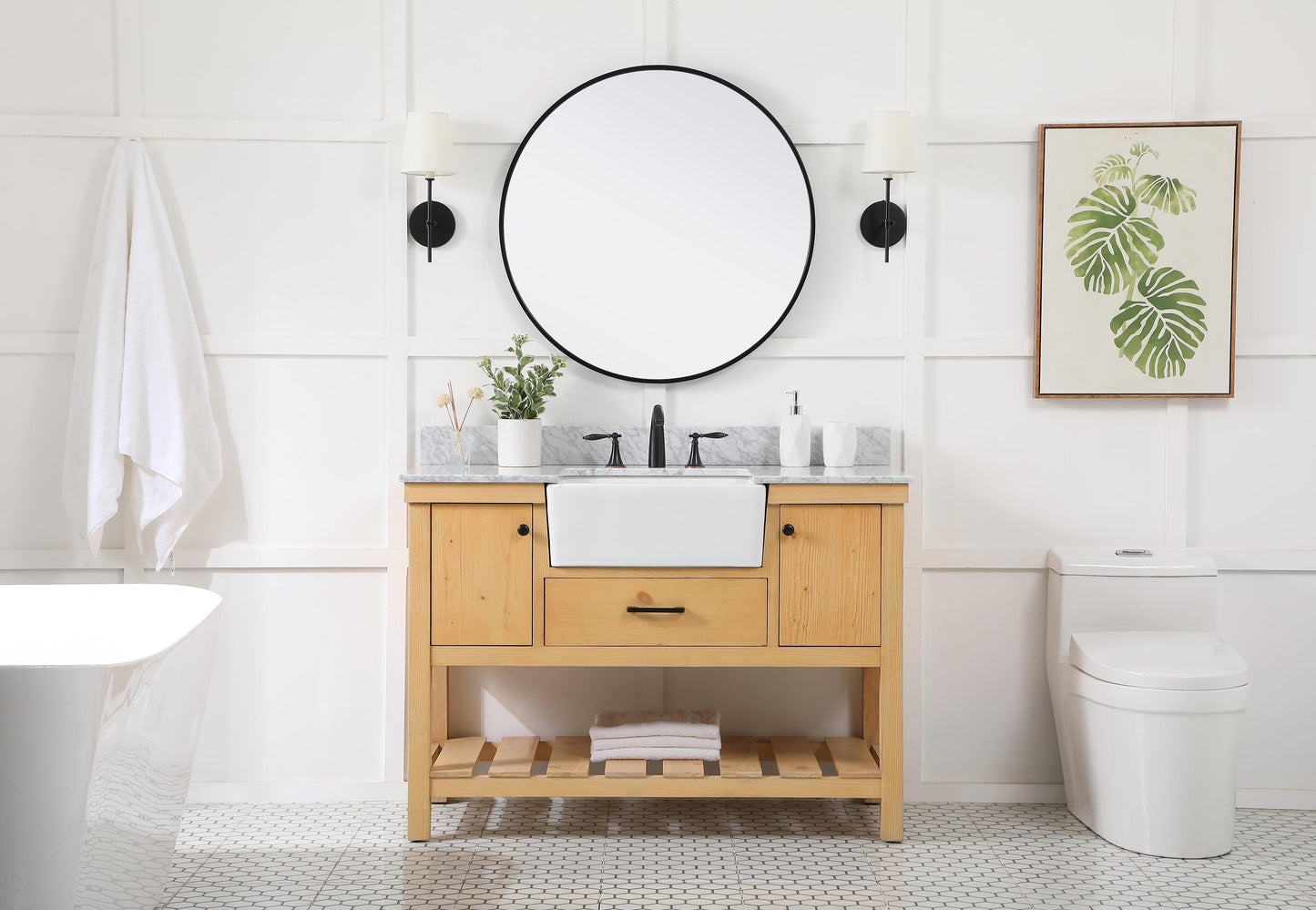 48 inch Single Bathroom Vanity in Natural Wood with backsplash