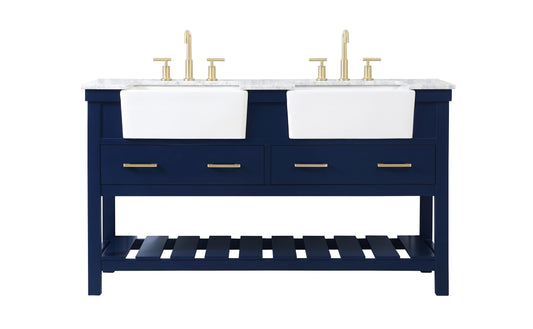 60 inch Double Bathroom Vanity in Blue