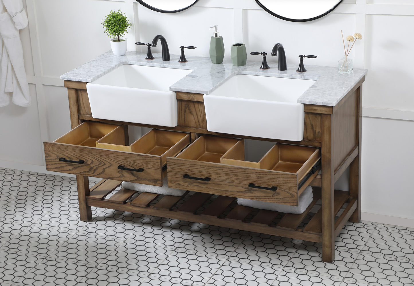 60 inch Double Bathroom Vanity in Driftwood - BC450D6034DW