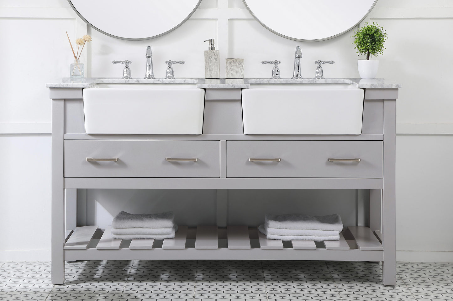 60 inch Double Bathroom Vanity in Grey