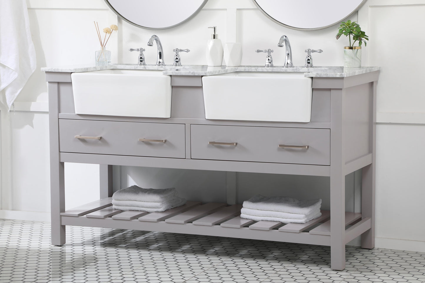 60 inch Double Bathroom Vanity in Grey