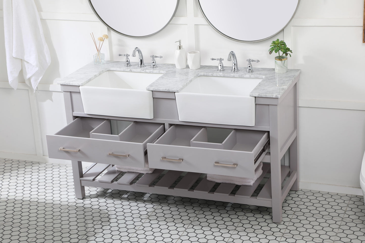 60 inch Double Bathroom Vanity in Grey