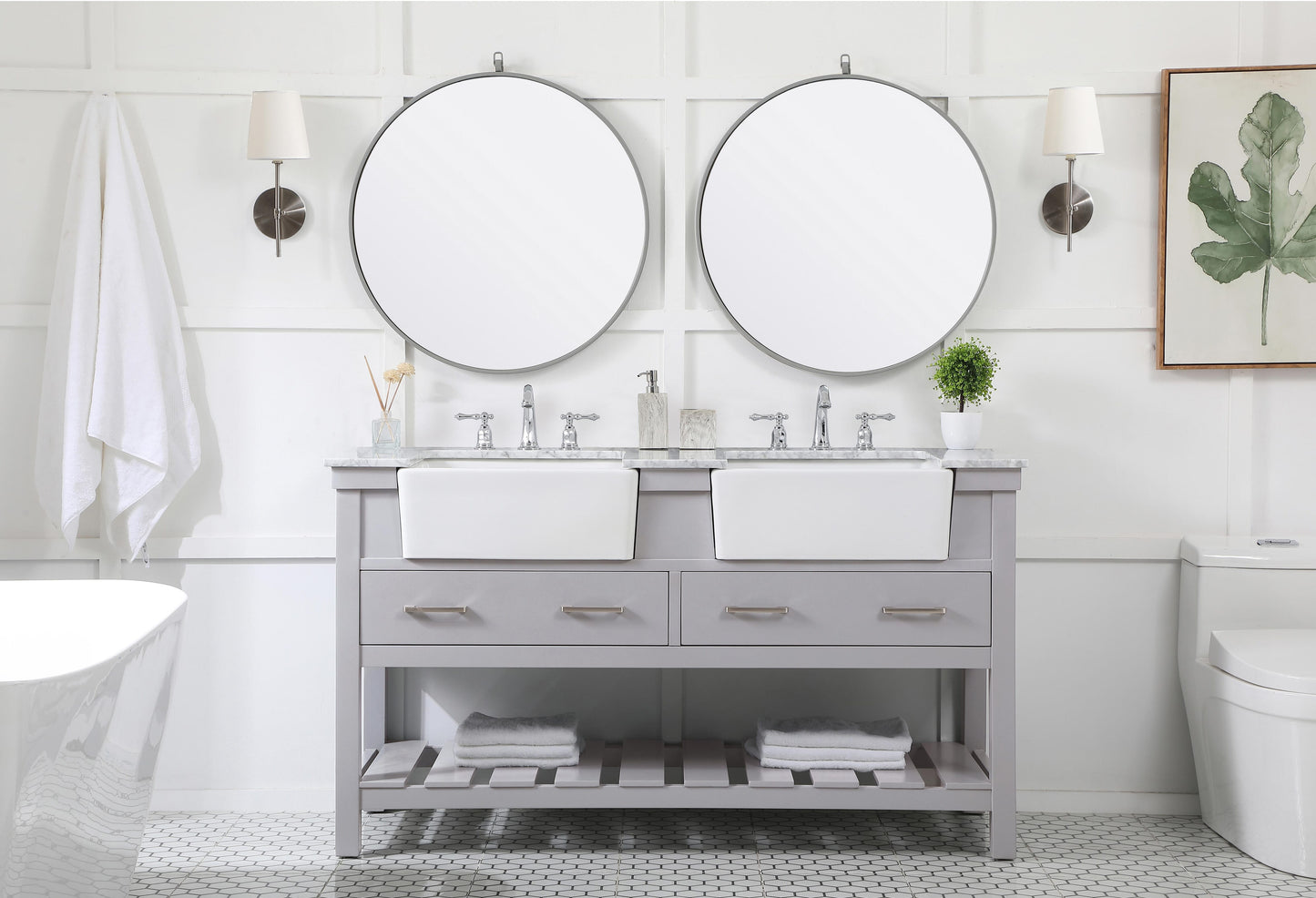 60 inch Double Bathroom Vanity in Grey