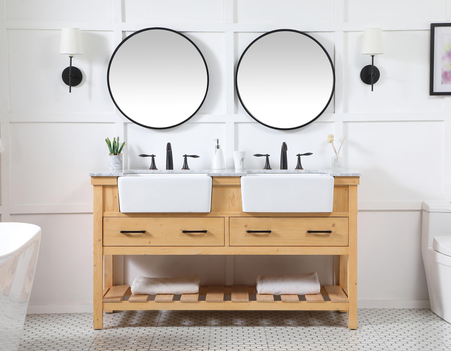 60 inch Double Bathroom Vanity in Natural Wood - BC450D6034NW