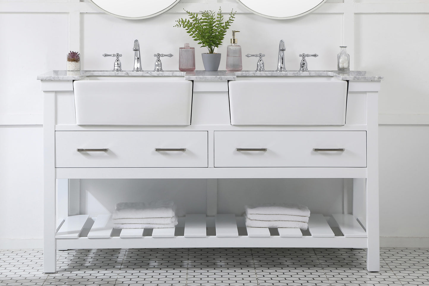 60 inch Double Bathroom Vanity in White