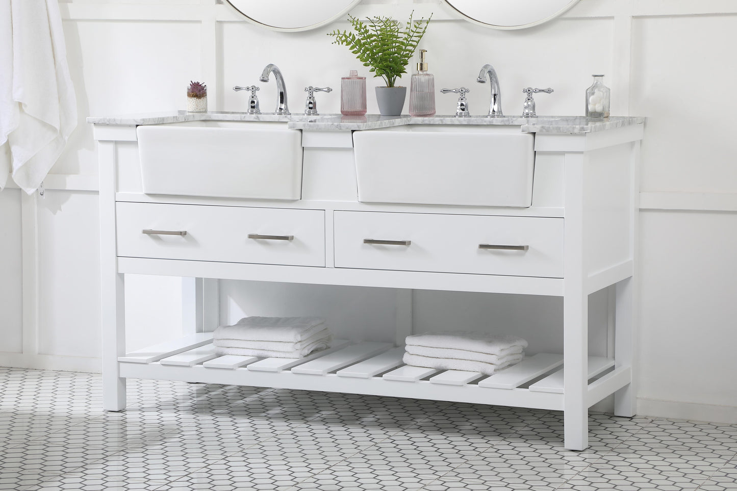 60 inch Double Bathroom Vanity in White