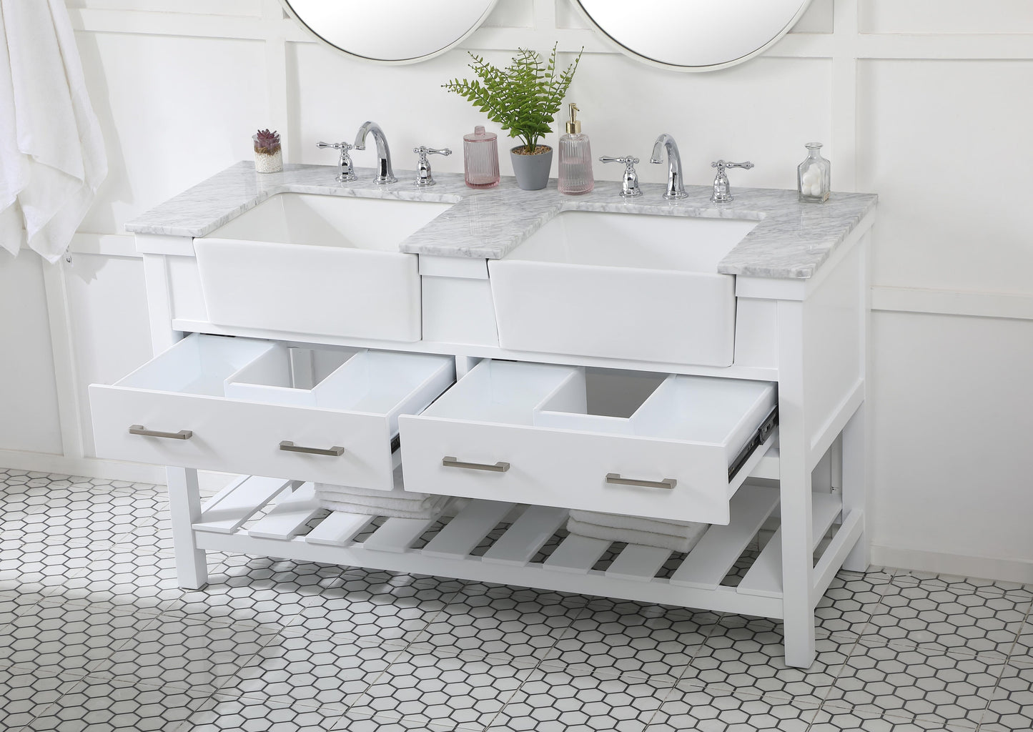 60 inch Double Bathroom Vanity in White