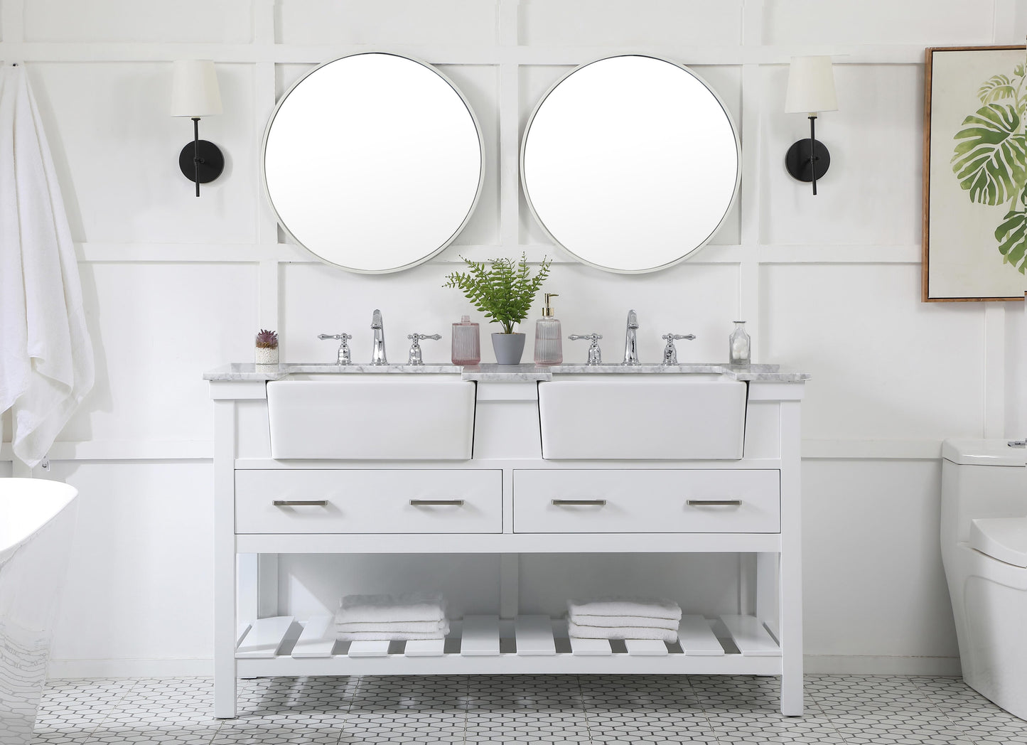 60 inch Double Bathroom Vanity in White