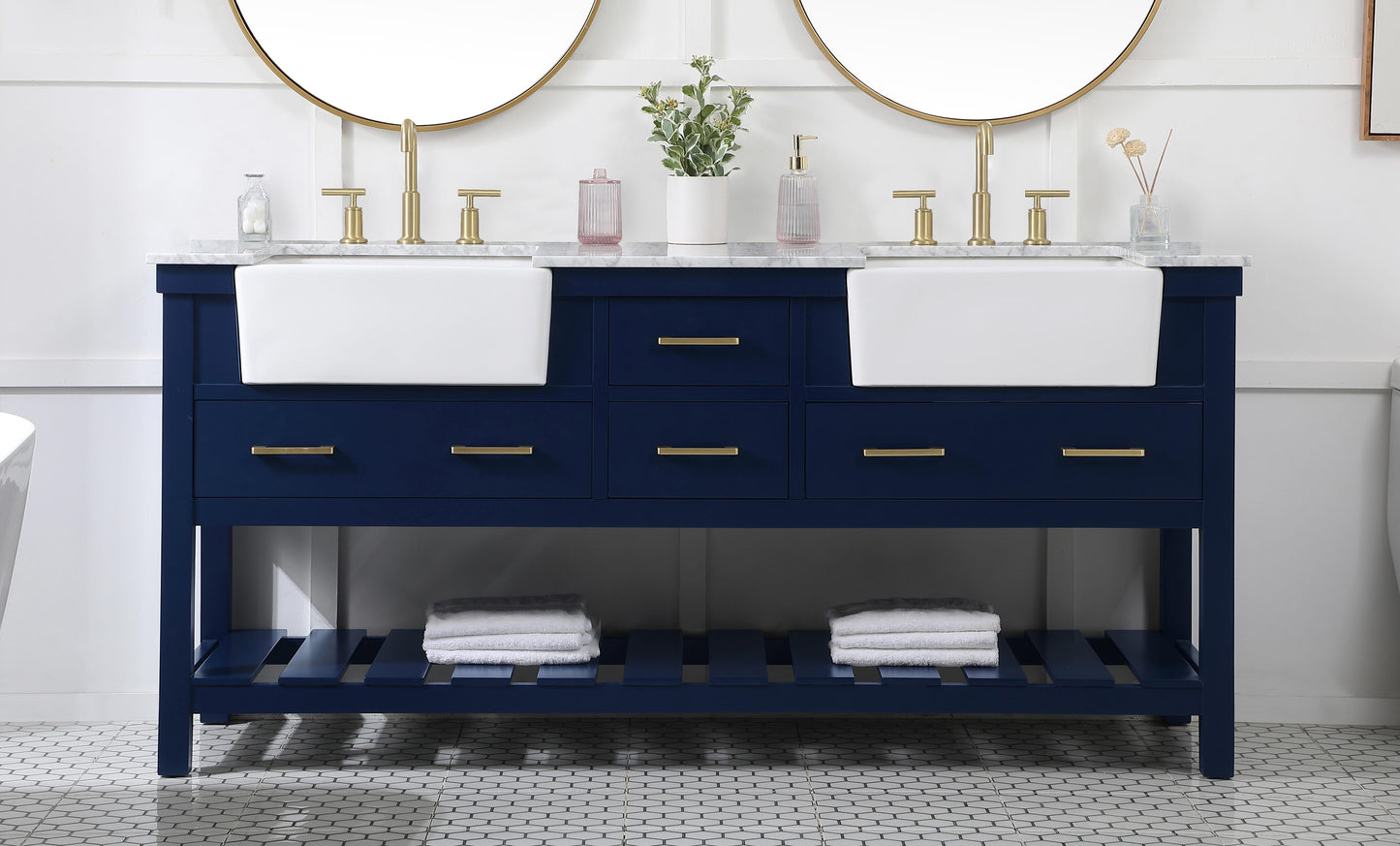 72 inch Double Bathroom Vanity in Blue