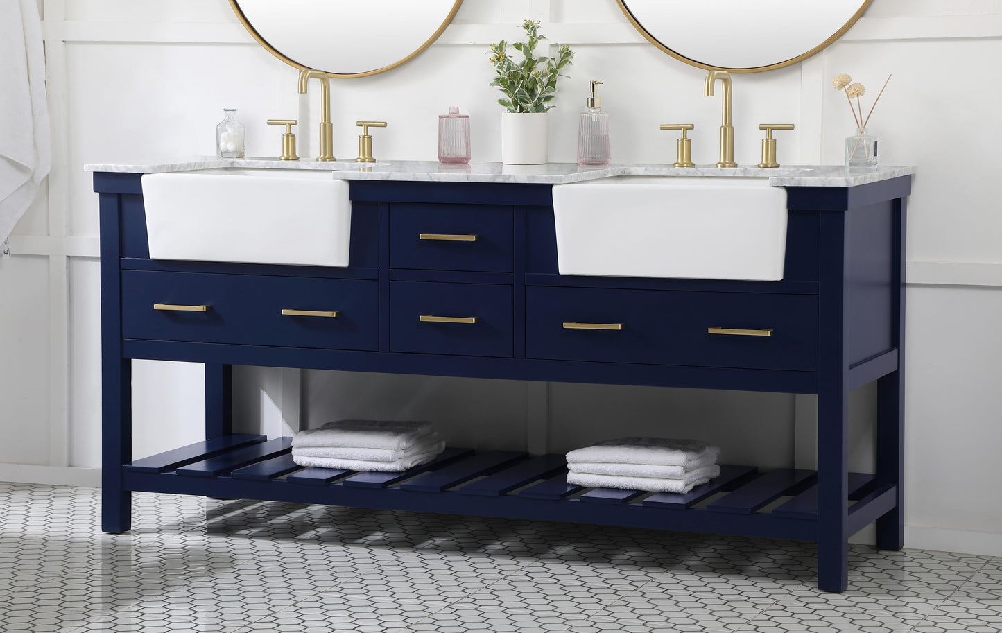 72 inch Double Bathroom Vanity in Blue