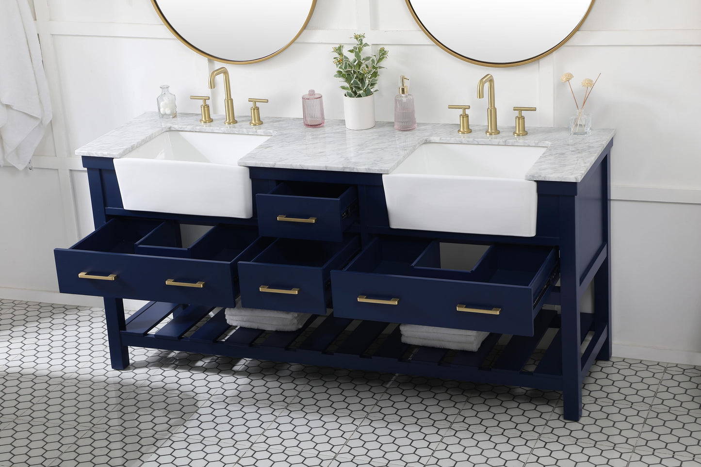 72 inch Double Bathroom Vanity in Blue