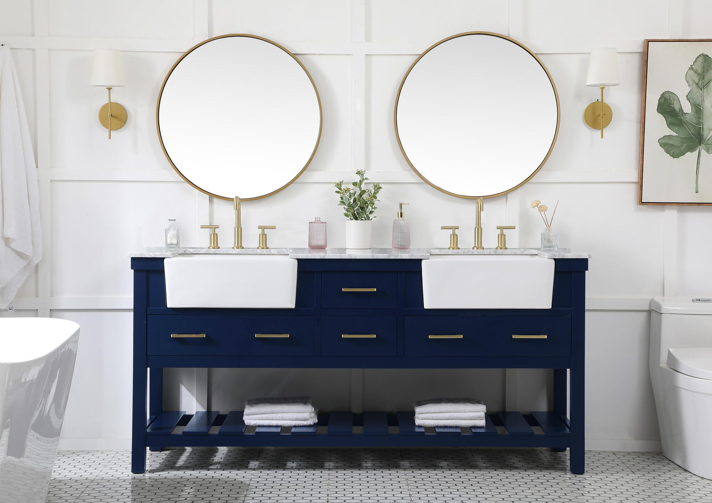 72 inch Double Bathroom Vanity in Blue