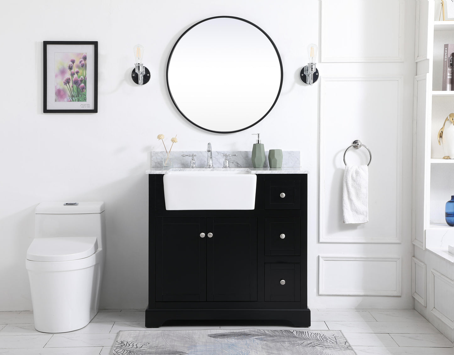 36 inch Single Bathroom Vanity in Black with backsplash - BC4603635BK-BS