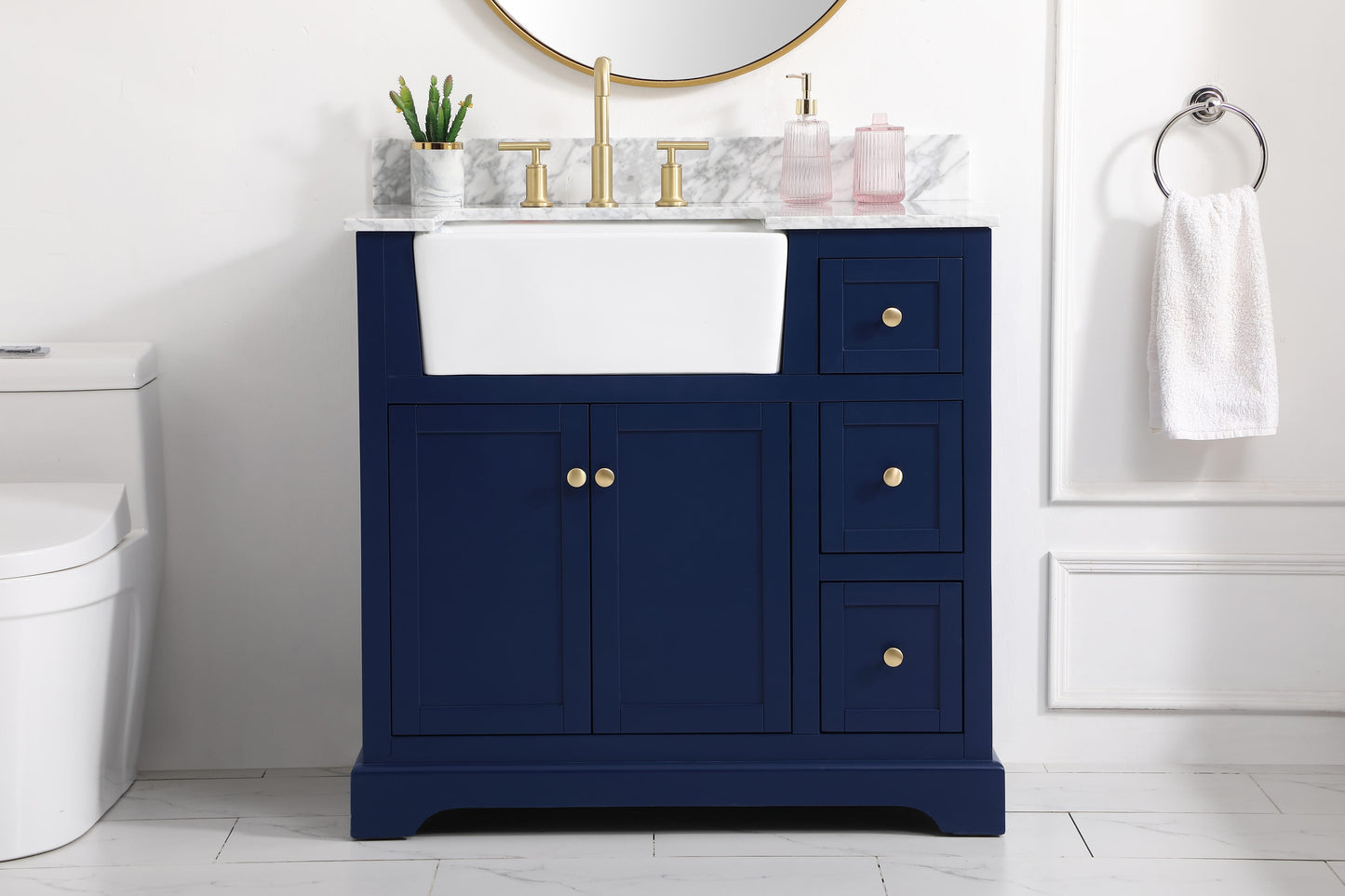 36 inch Single Bathroom Vanity in Blue with backsplash