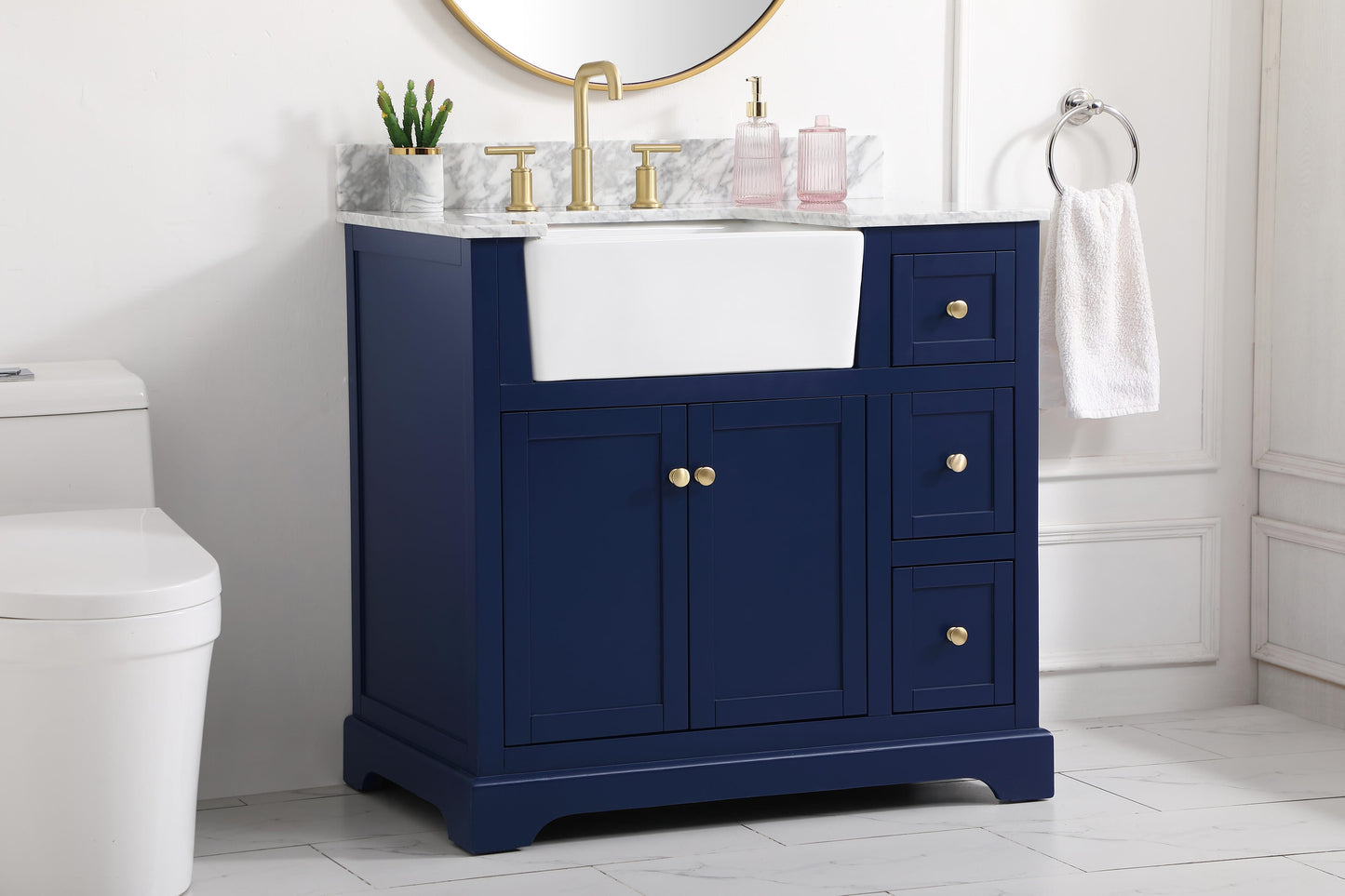 36 inch Single Bathroom Vanity in Blue with backsplash