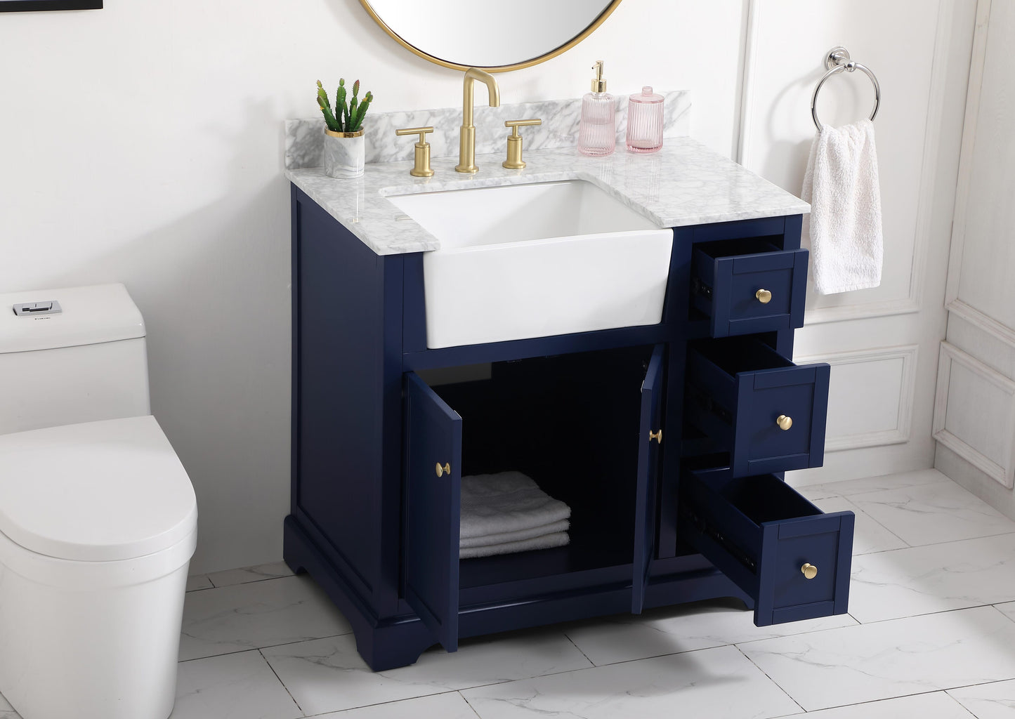 36 inch Single Bathroom Vanity in Blue with backsplash