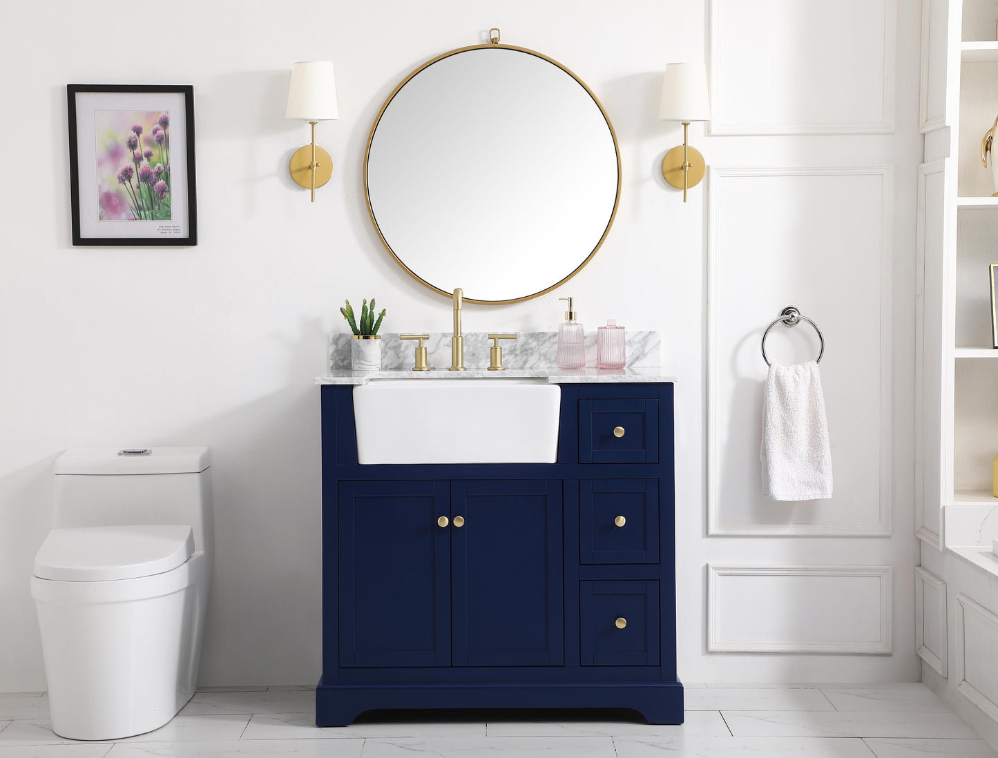 36 inch Single Bathroom Vanity in Blue with backsplash