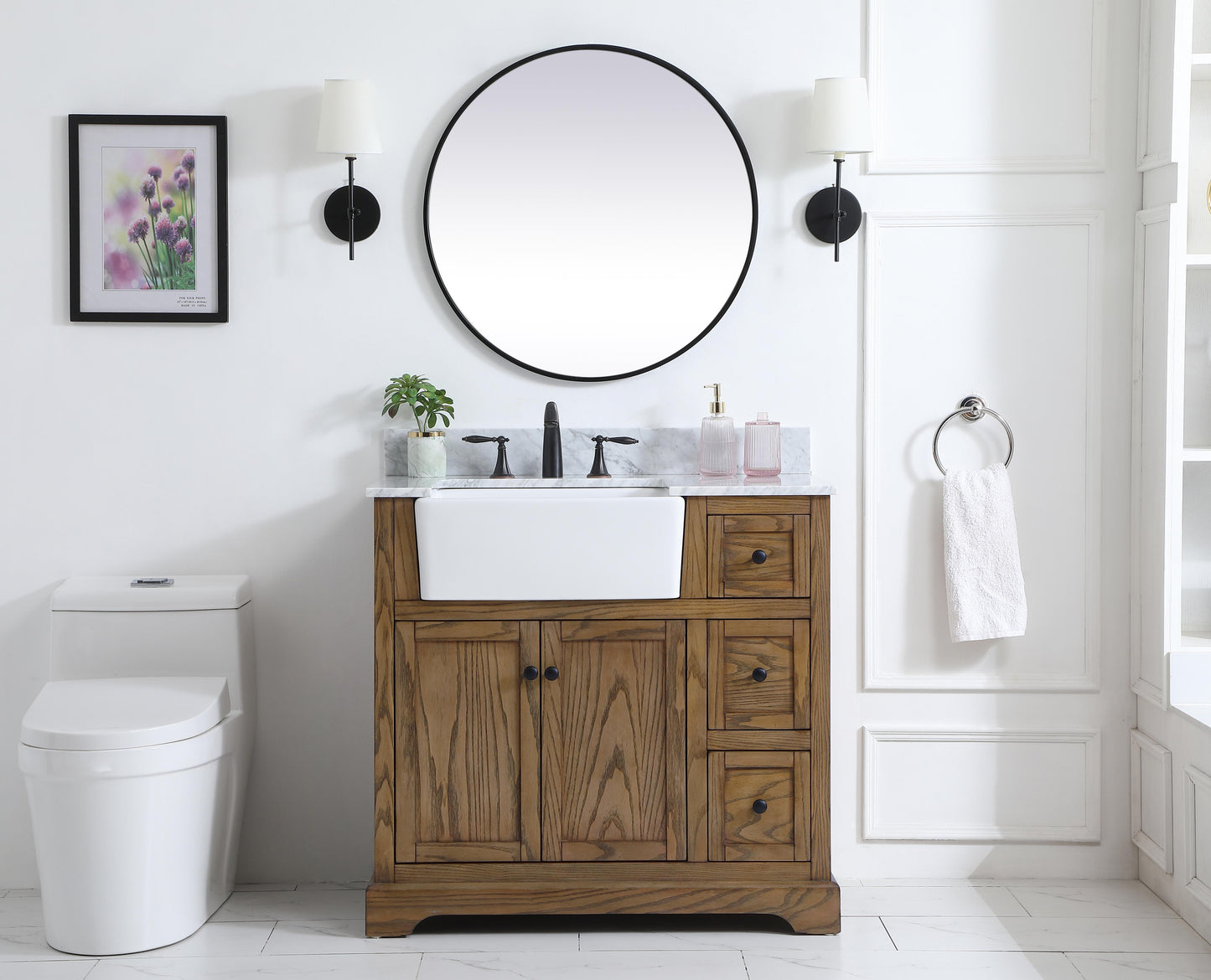 36 inch Single Bathroom Vanity in Driftwood with backsplash - BC4603635DW-BS