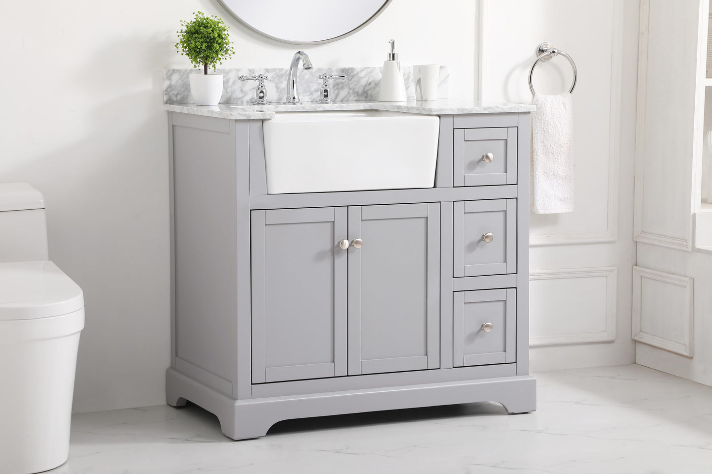 36 inch Single Bathroom Vanity in Grey with backsplash