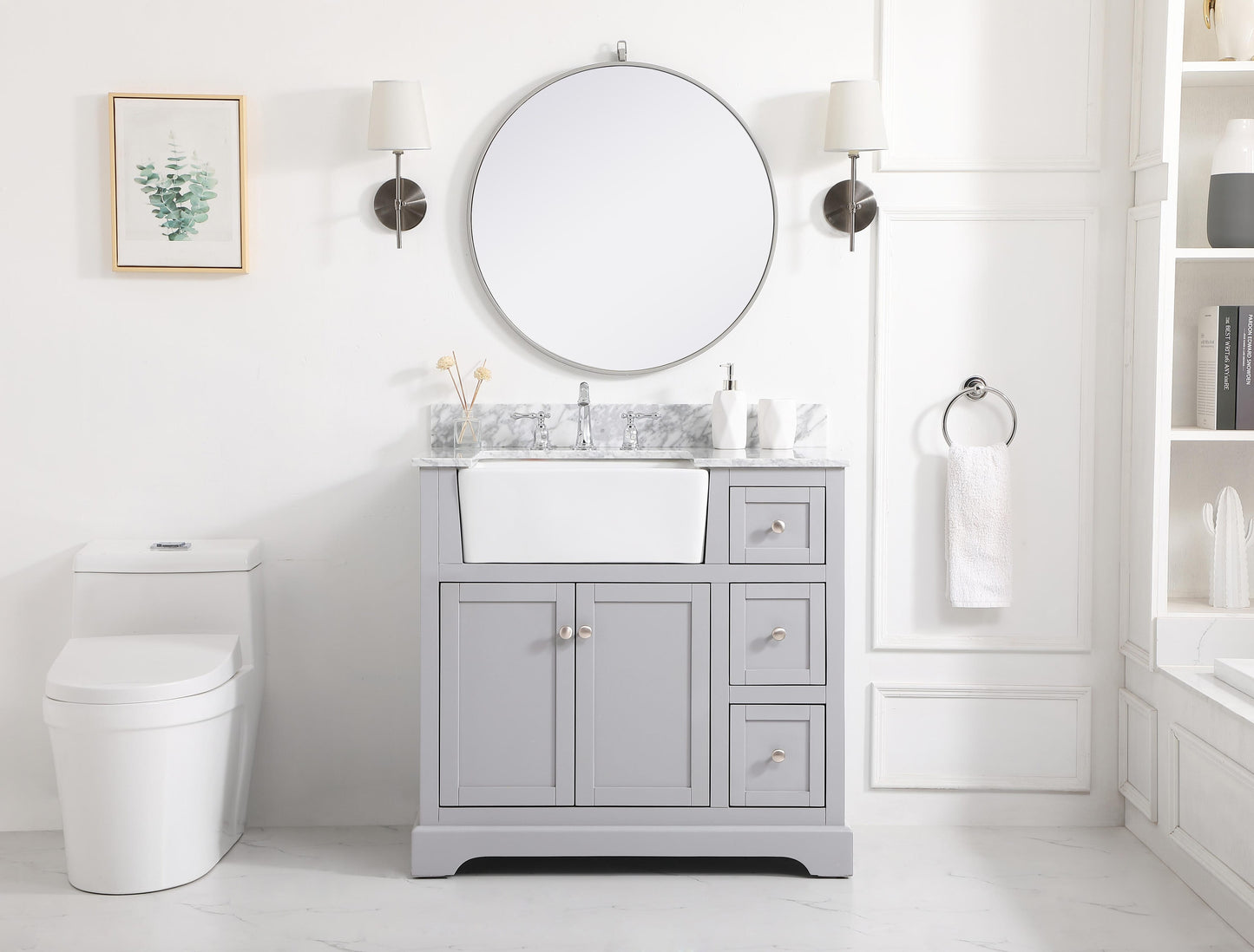 36 inch Single Bathroom Vanity in Grey with backsplash