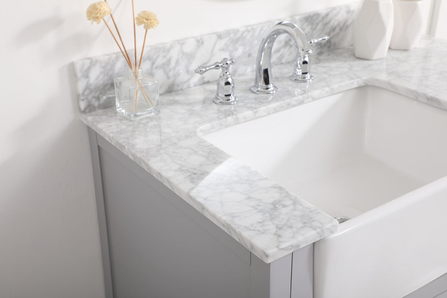 36 inch Single Bathroom Vanity in Grey with backsplash