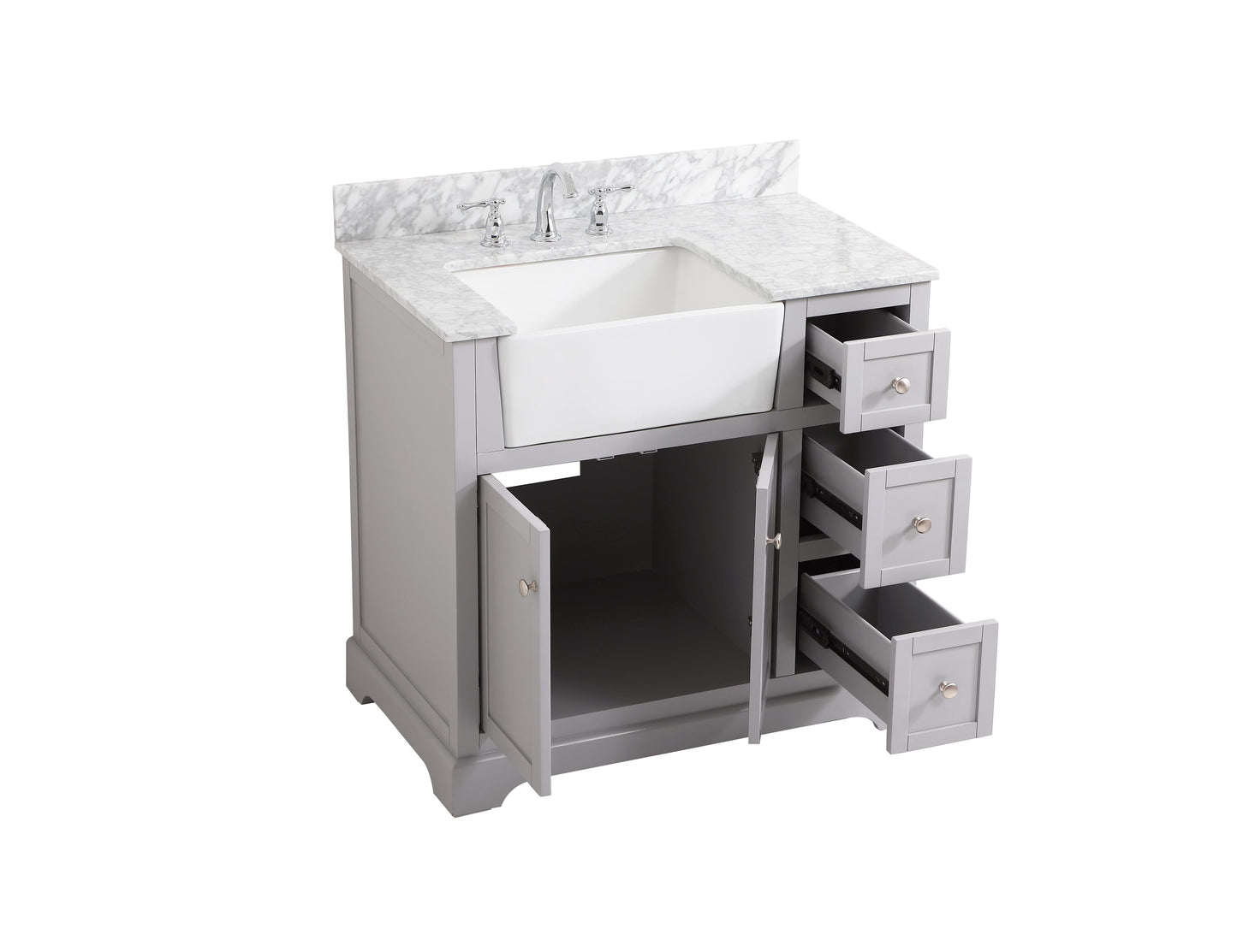 36 inch Single Bathroom Vanity in Grey with backsplash