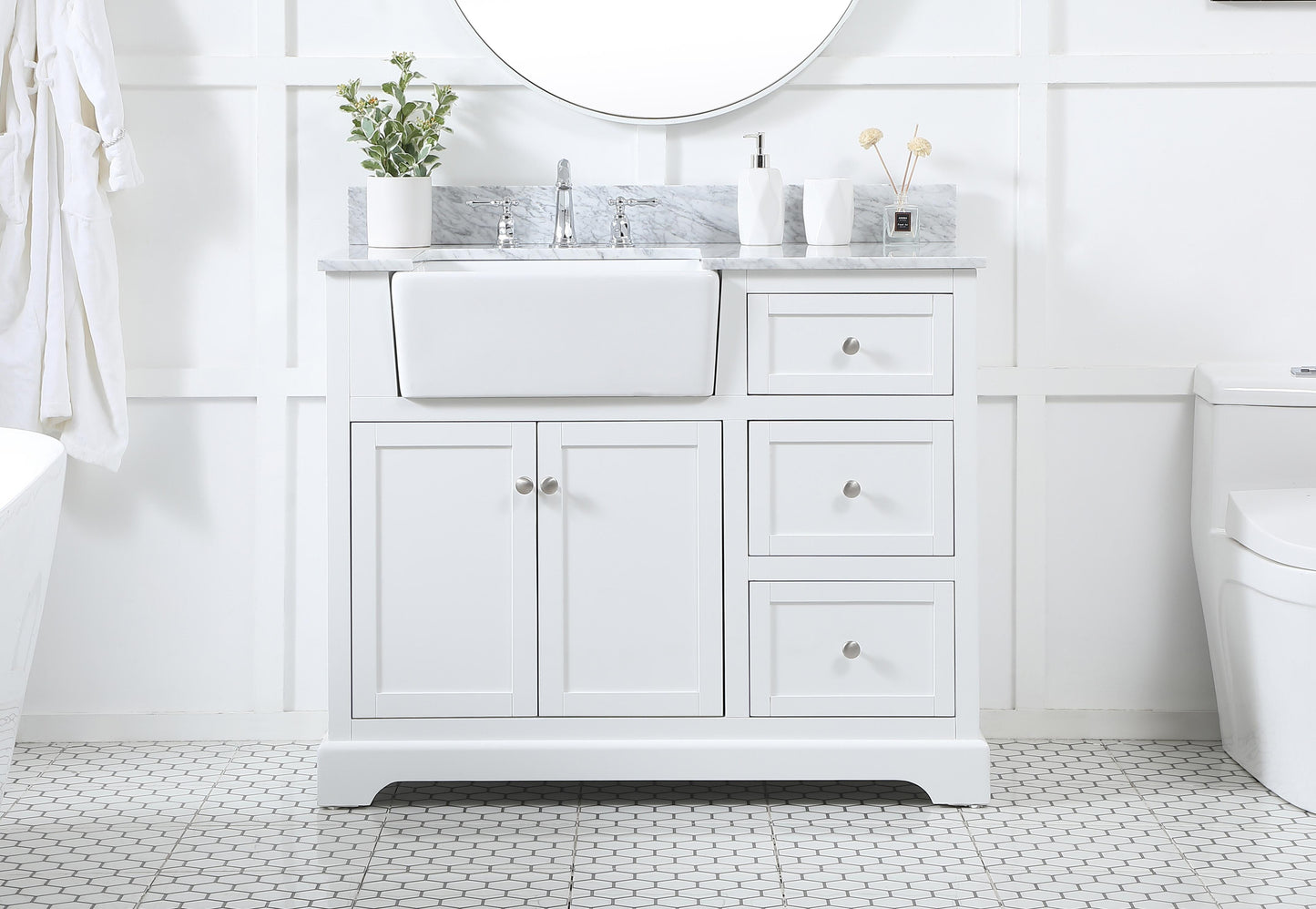 42 inch Single Bathroom Vanity in White with backsplash - BC4604235WH-BS