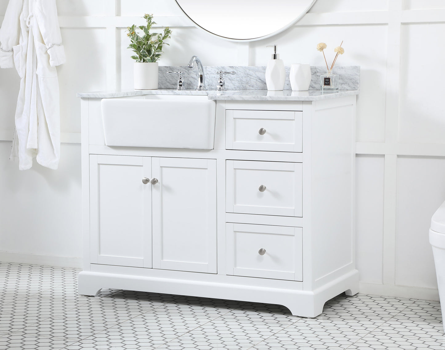 42 inch Single Bathroom Vanity in White with backsplash - BC4604235WH-BS