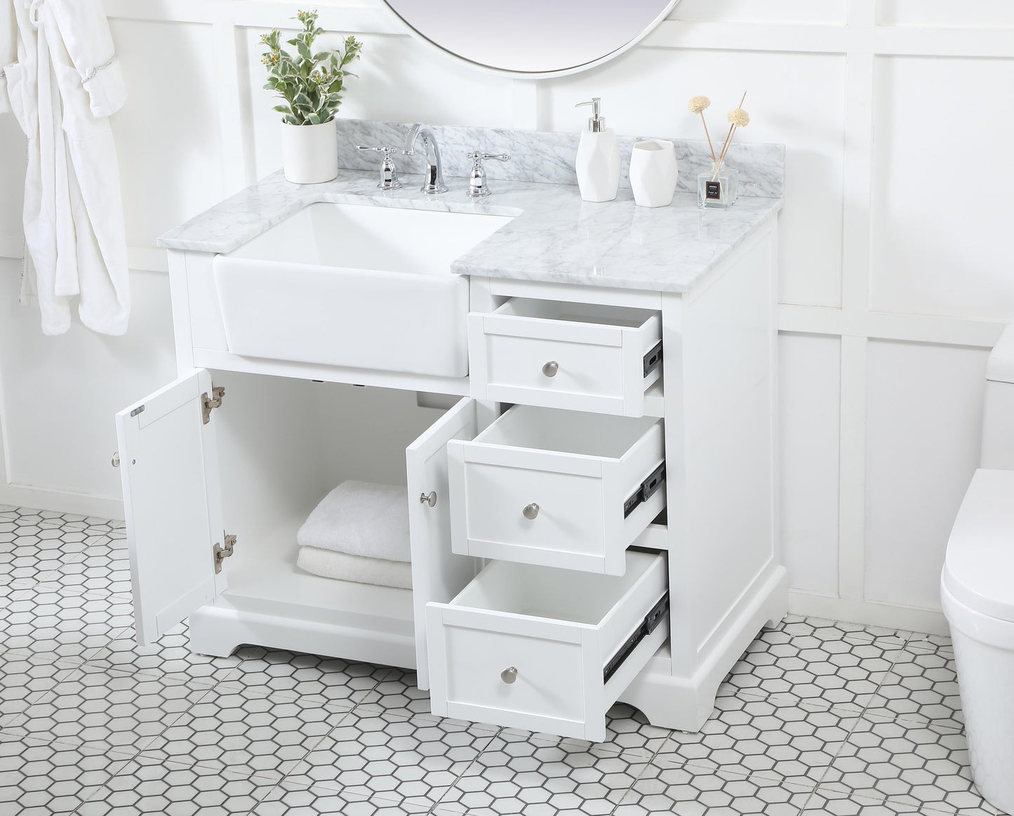 42 inch Single Bathroom Vanity in White with backsplash - BC4604235WH-BS