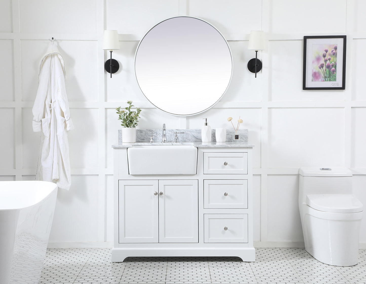 42 inch Single Bathroom Vanity in White with backsplash - BC4604235WH-BS