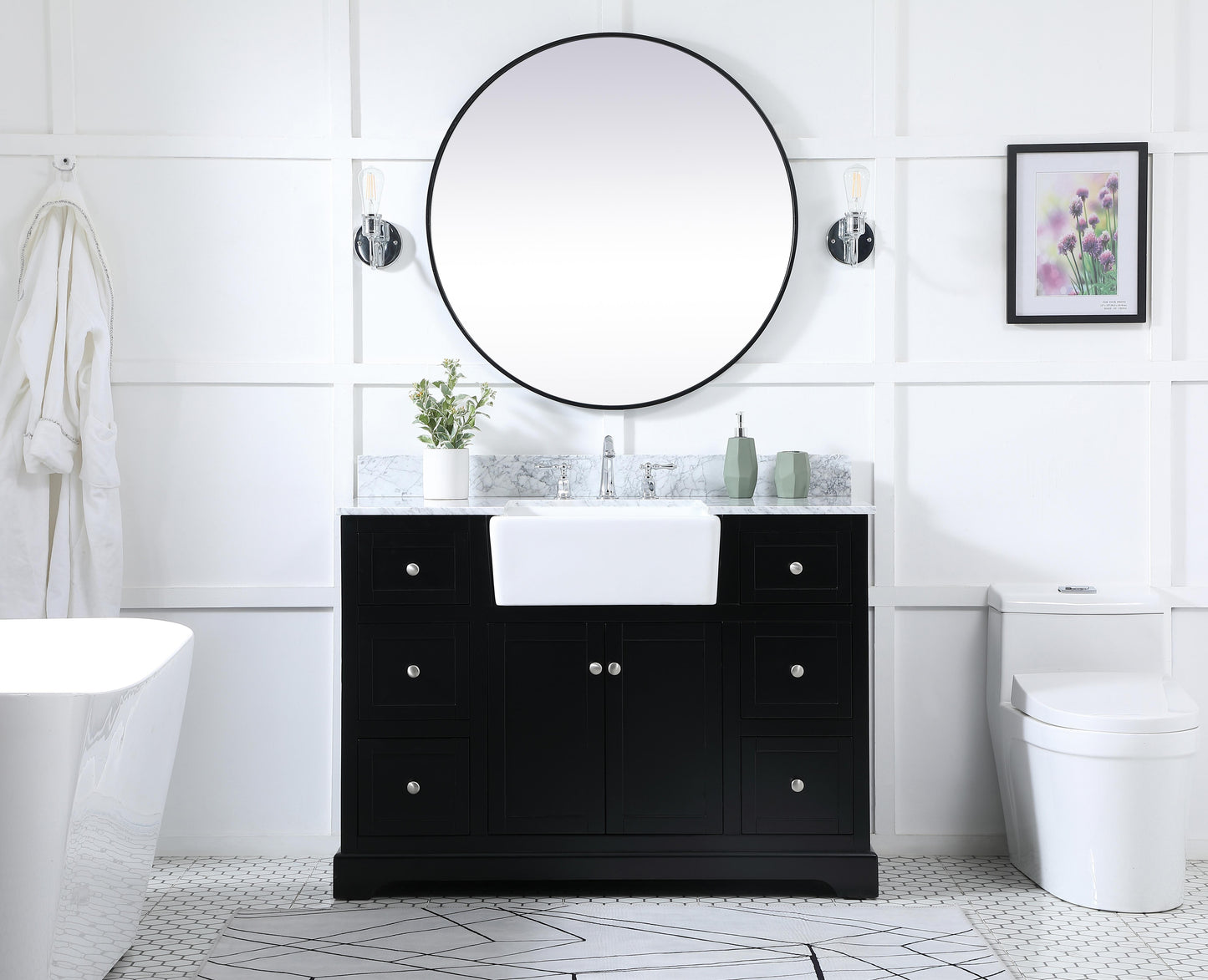 48 inch Single Bathroom Vanity in Black with backsplash - BC4604835BK-BS