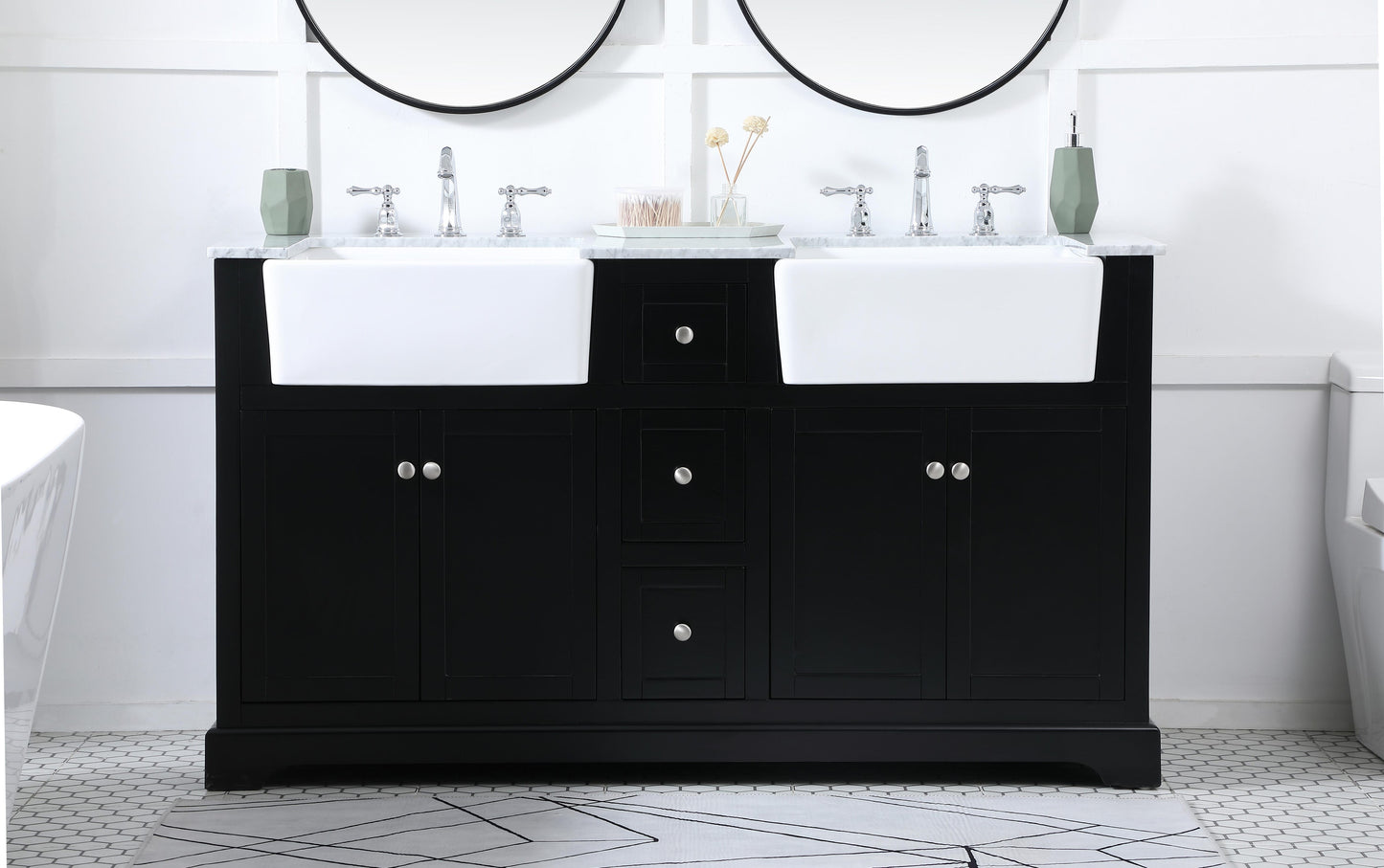 60 inch Double Bathroom Vanity in Black