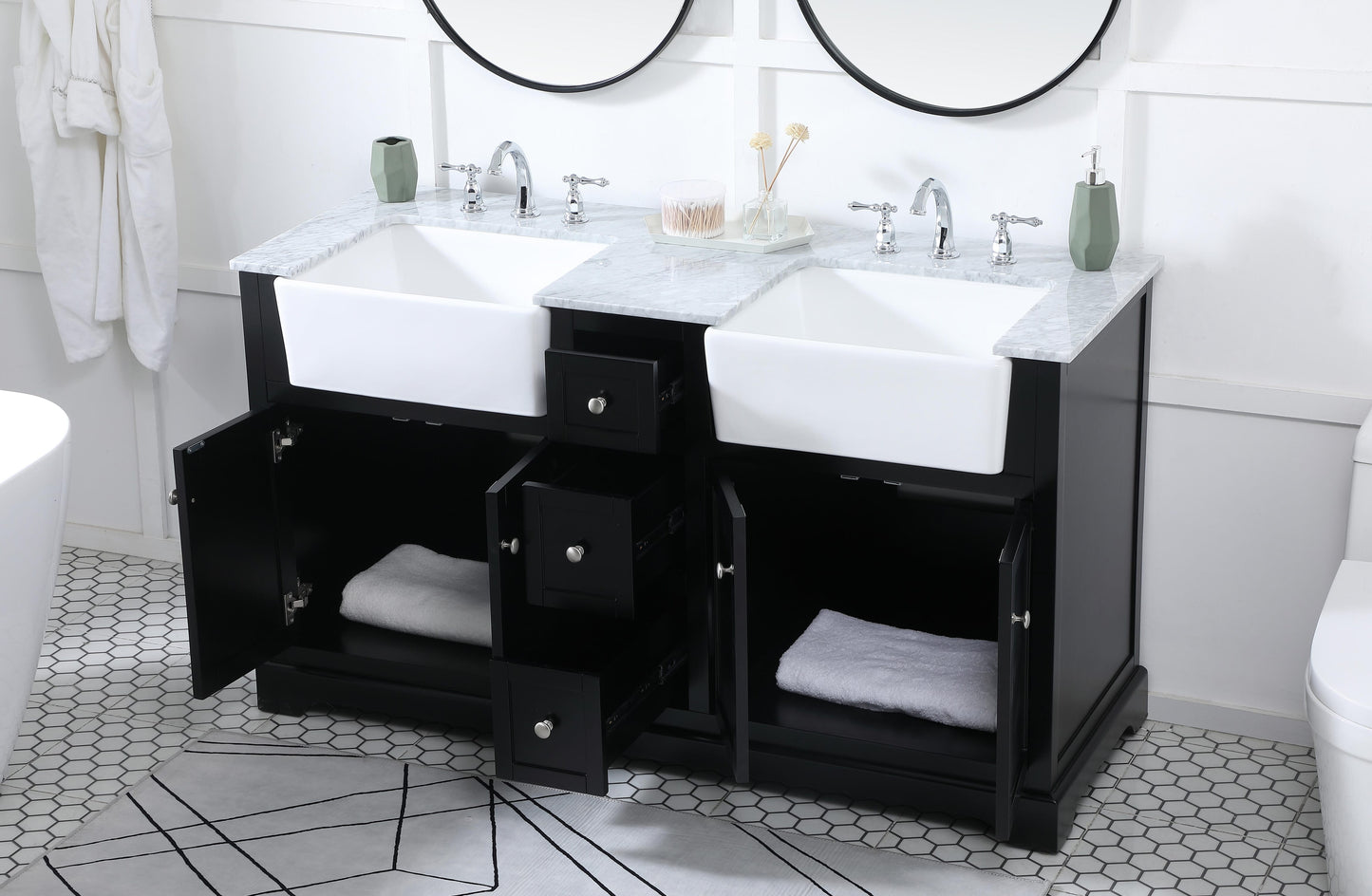 60 inch Double Bathroom Vanity in Black