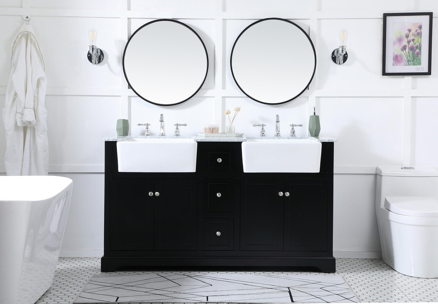 60 inch Double Bathroom Vanity in Black