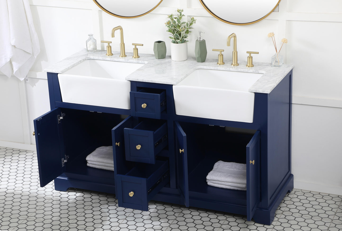 60 inch Double Bathroom Vanity in Blue - BC460D6035BL