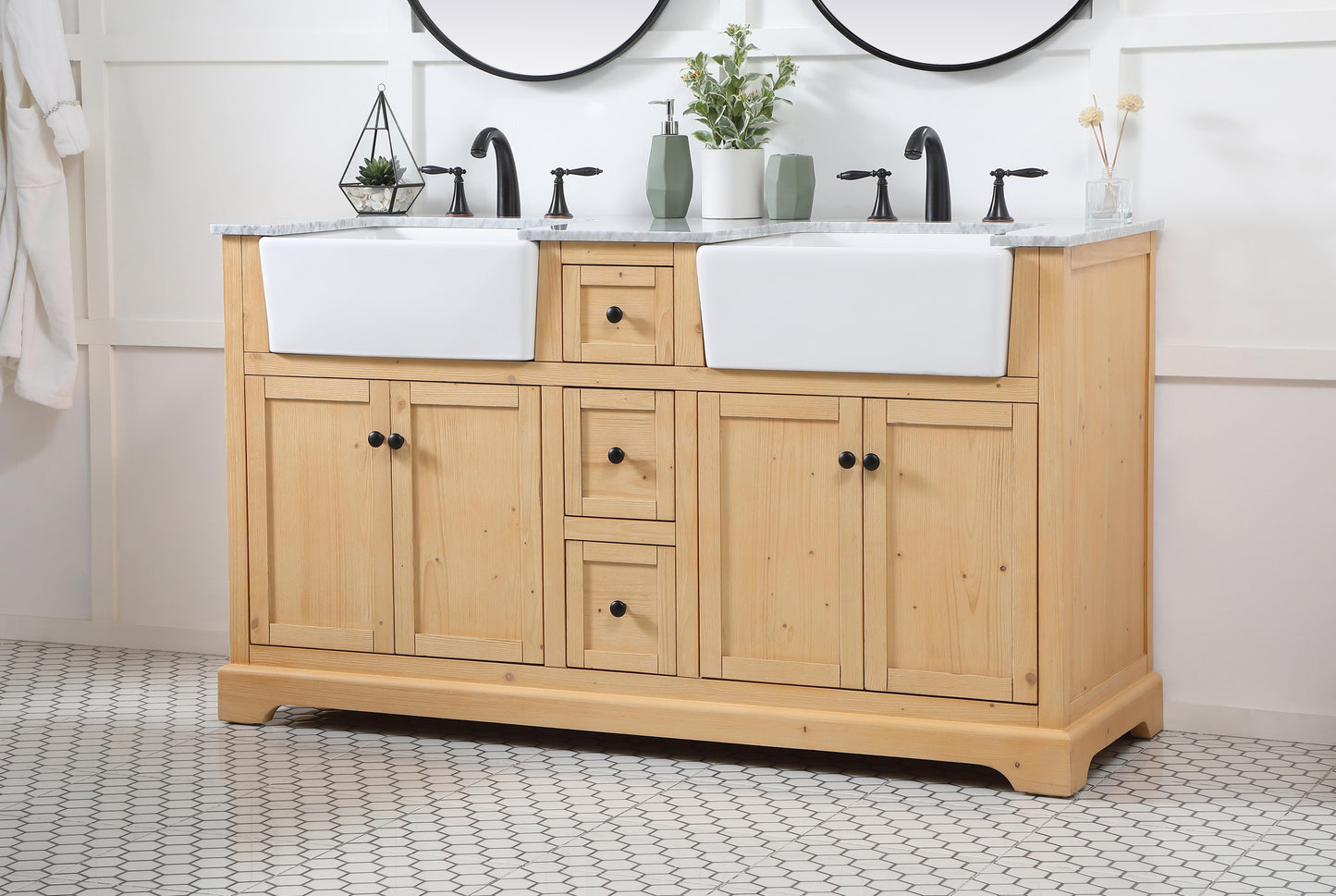 60 inch Double Bathroom Vanity in Natural Wood - BC460D6035NW