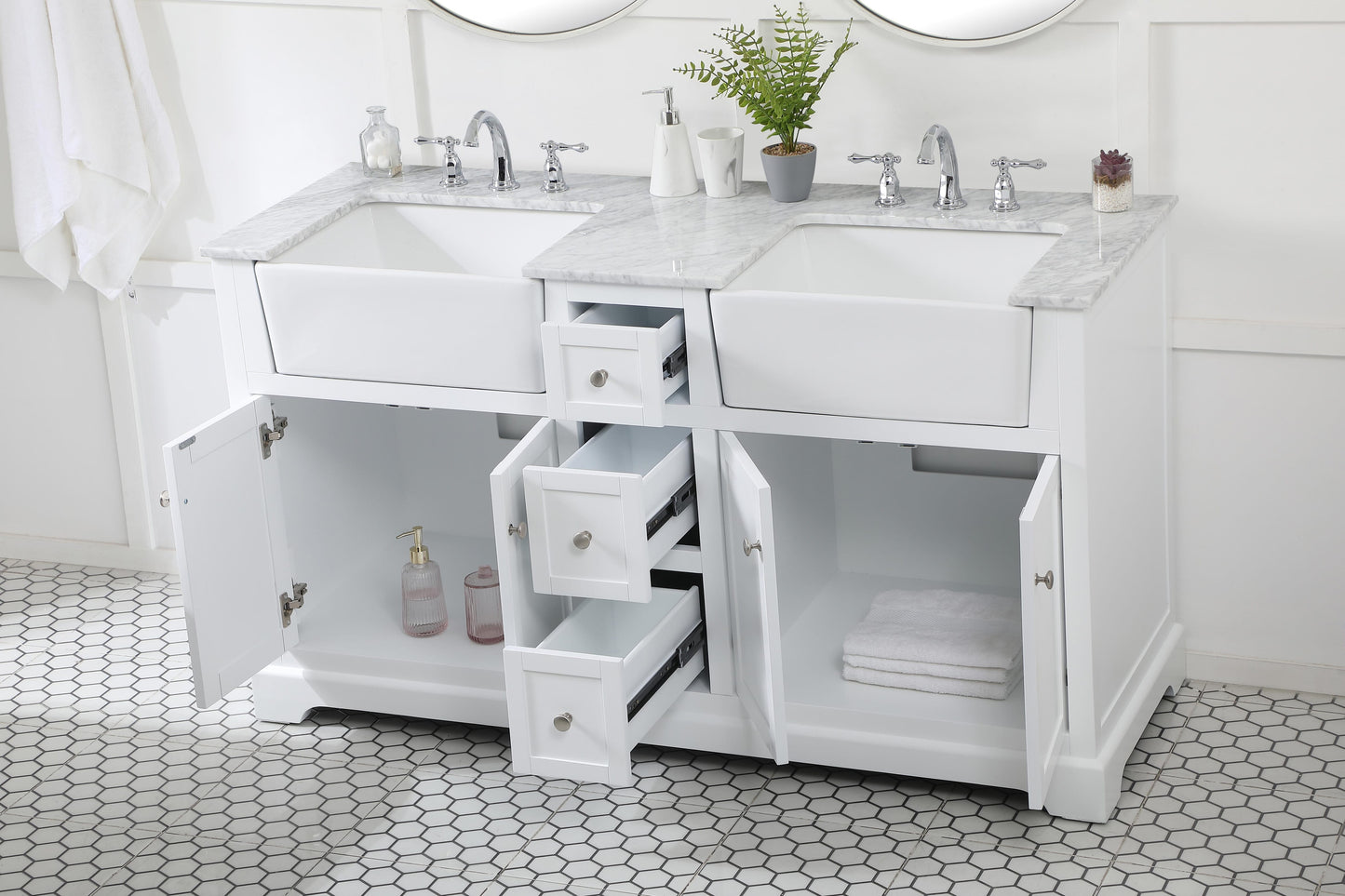 60 inch Double Bathroom Vanity in White