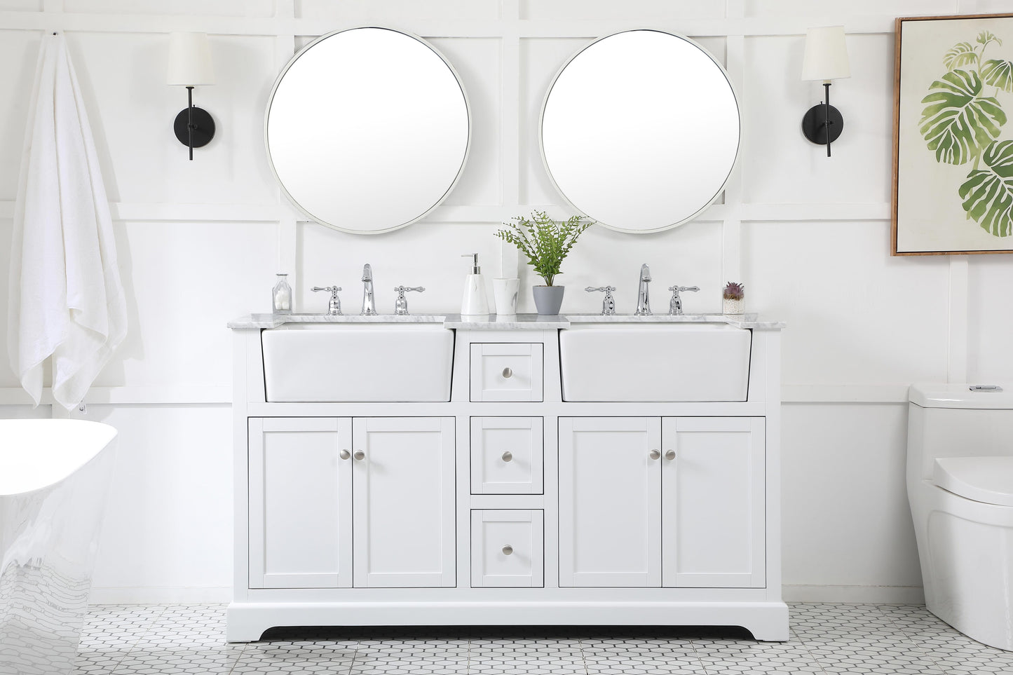 60 inch Double Bathroom Vanity in White