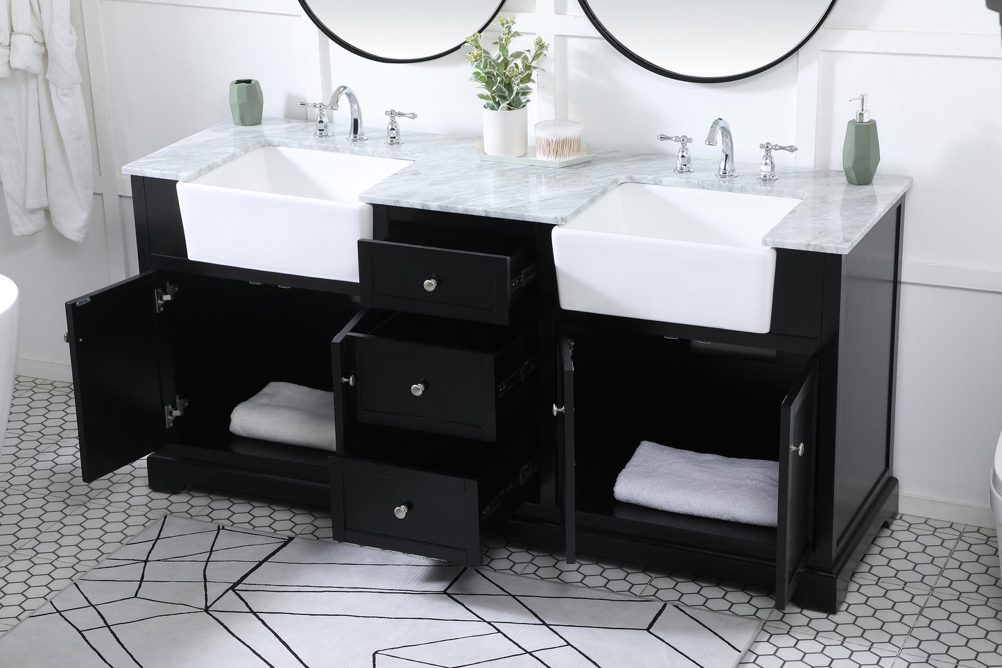 72 inch Double Bathroom Vanity in Black