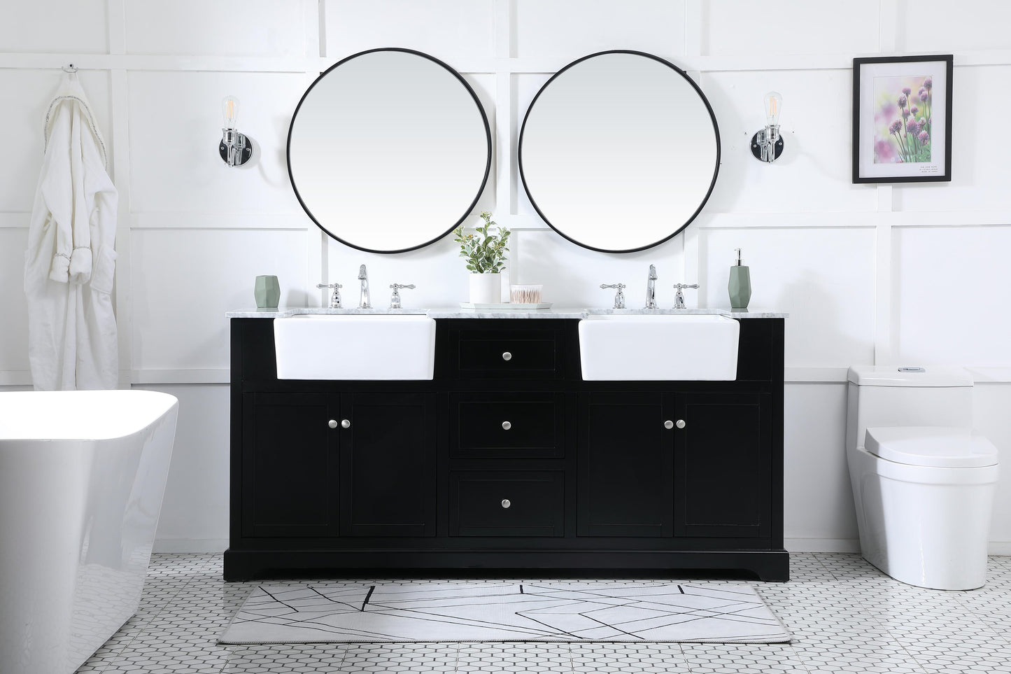 72 inch Double Bathroom Vanity in Black