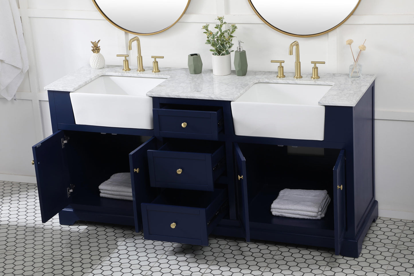 72 inch Double Bathroom Vanity in Blue