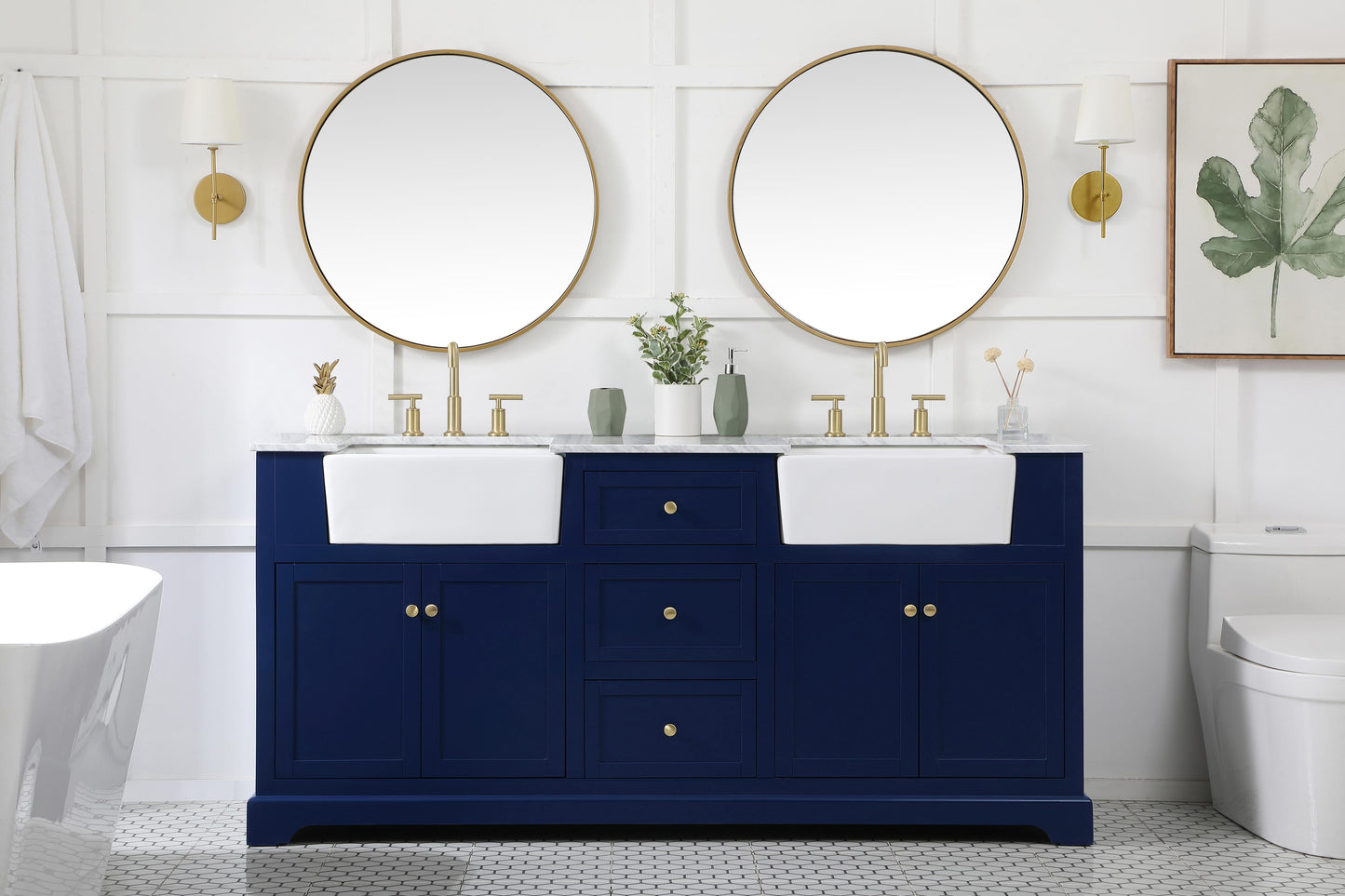 72 inch Double Bathroom Vanity in Blue