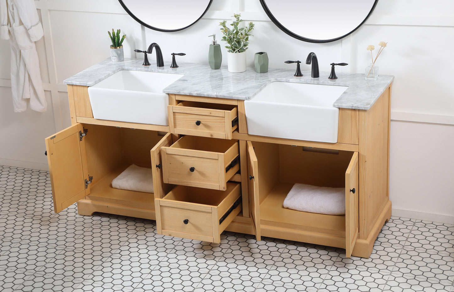 72 inch Double Bathroom Vanity in Natural Wood - BC460D7235NW