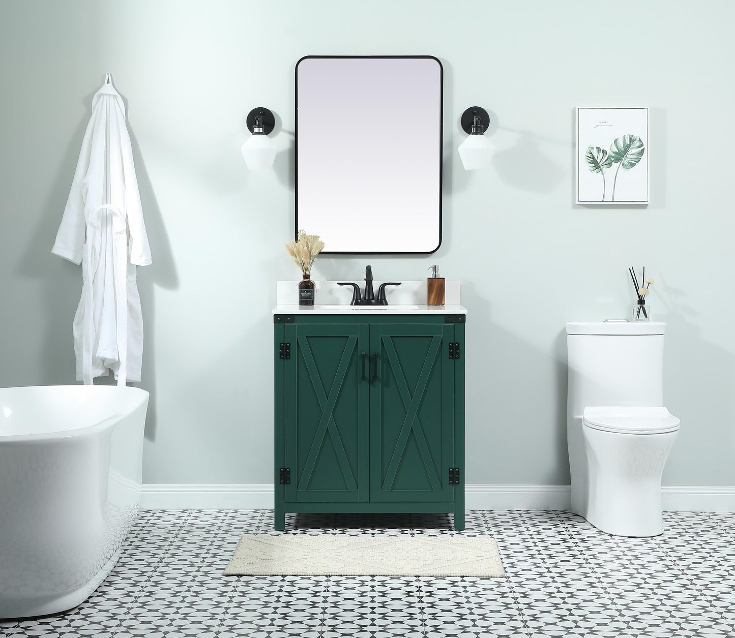 30 inch Single Bathroom Vanity in Green with backsplash - BC4703034GN-BS