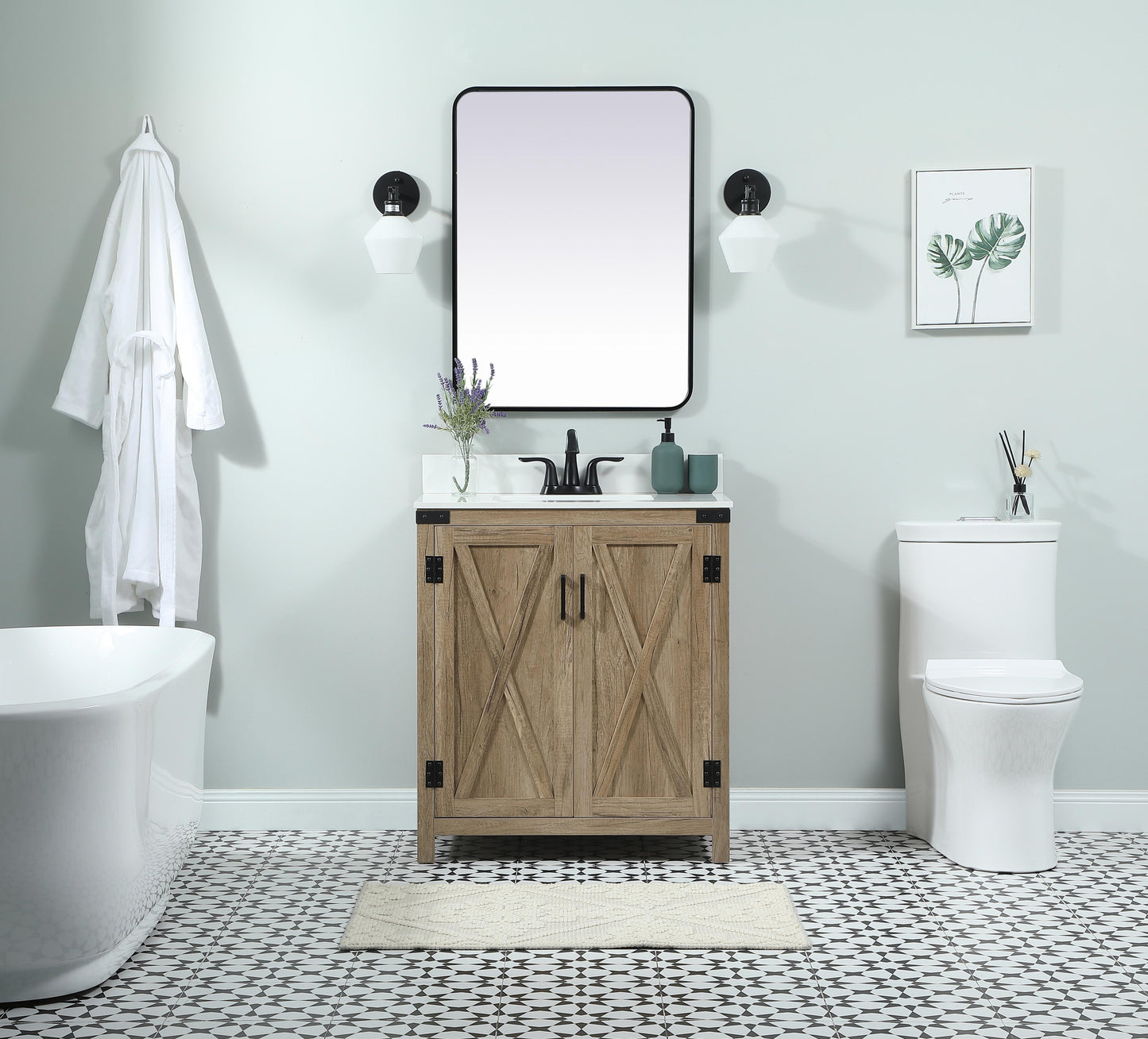 30 inch Single Bathroom Vanity in Natural Oak with backsplash - BC4703034NT-BS