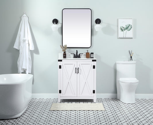 30 inch Single Bathroom Vanity in White with backsplash - BC4703034WH-BS