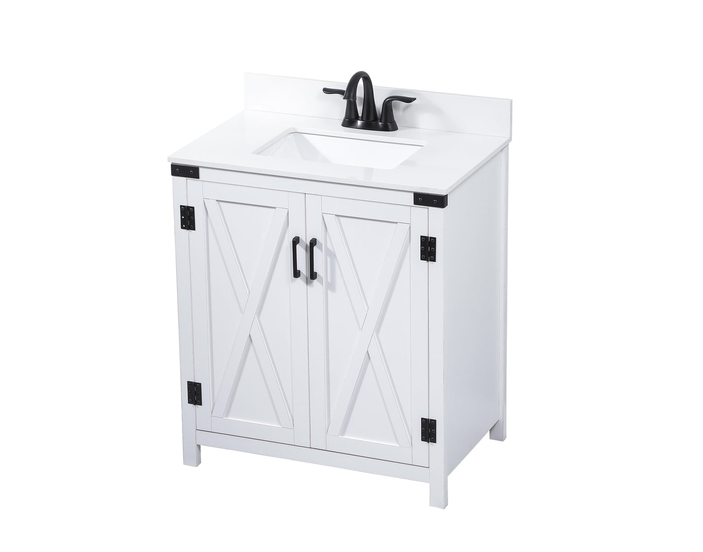 30 inch Single Bathroom Vanity in White with backsplash - BC4703034WH-BS