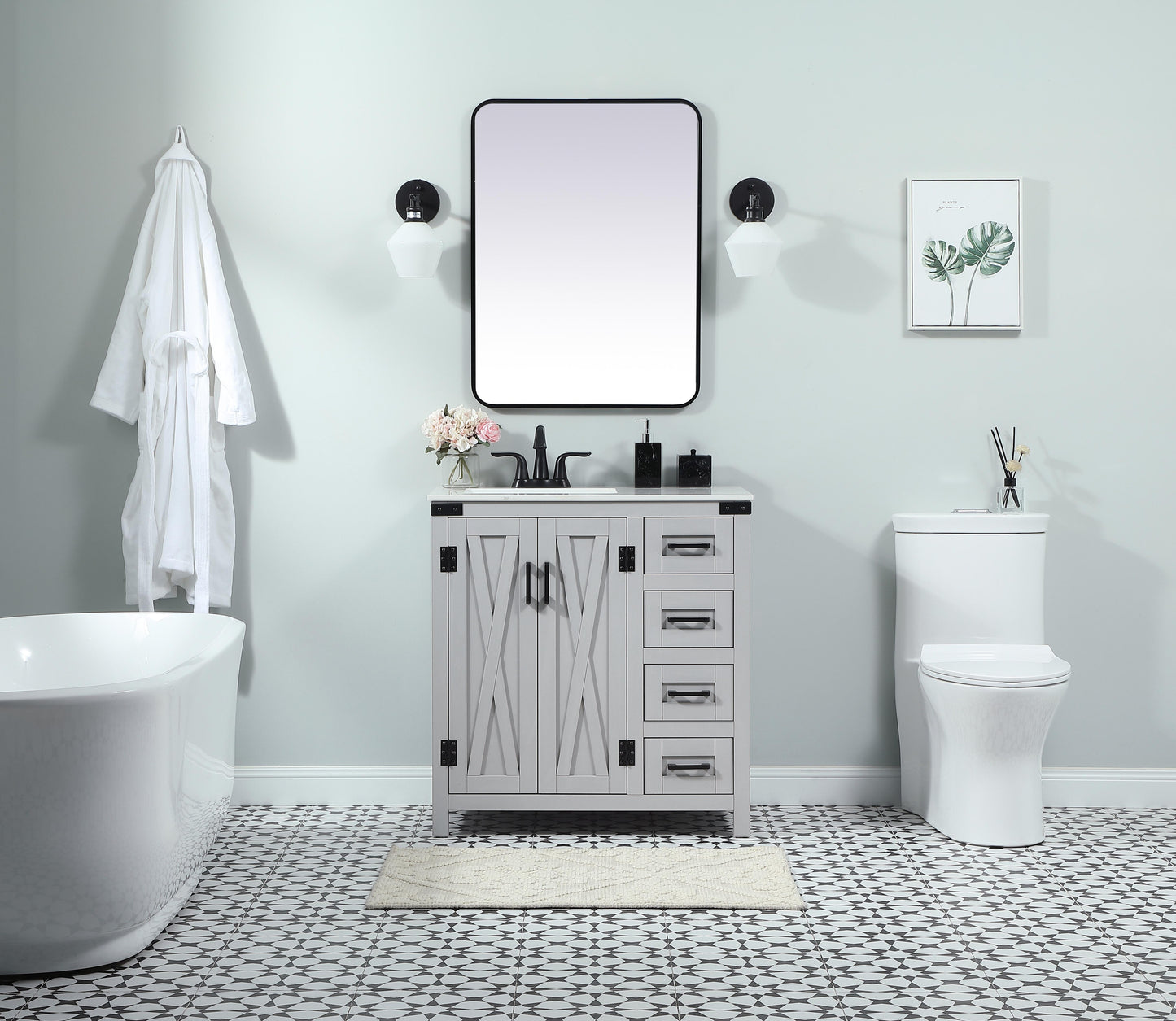 32 inch Single Bathroom Vanity in Grey - BC4703234GR