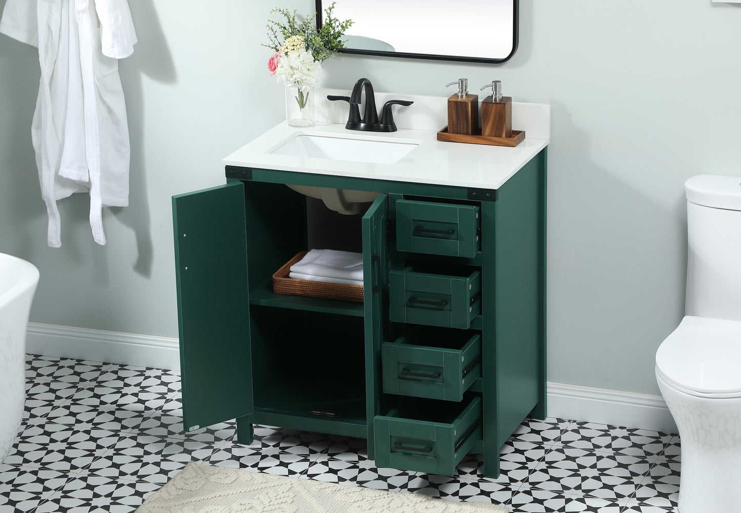 32 inch Single Bathroom Vanity in Green with backsplash - BC4703234GN-BS