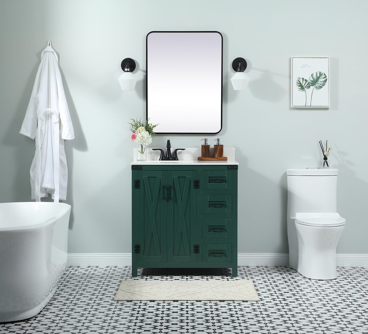 32 inch Single Bathroom Vanity in Green with backsplash - BC4703234GN-BS